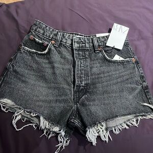 Zara high rise black gray acid wash shorts